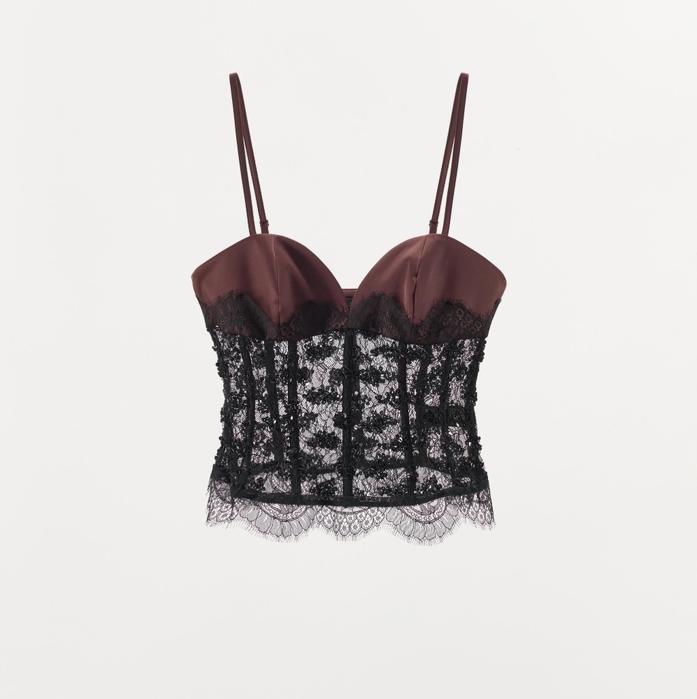 Zara SEQUIN LACE CORSET TOP - Picture 14 of 15